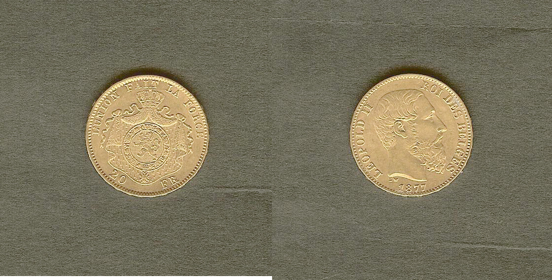 Belgique  20 Francs 1876 Leopold II Tête Nue TTB+